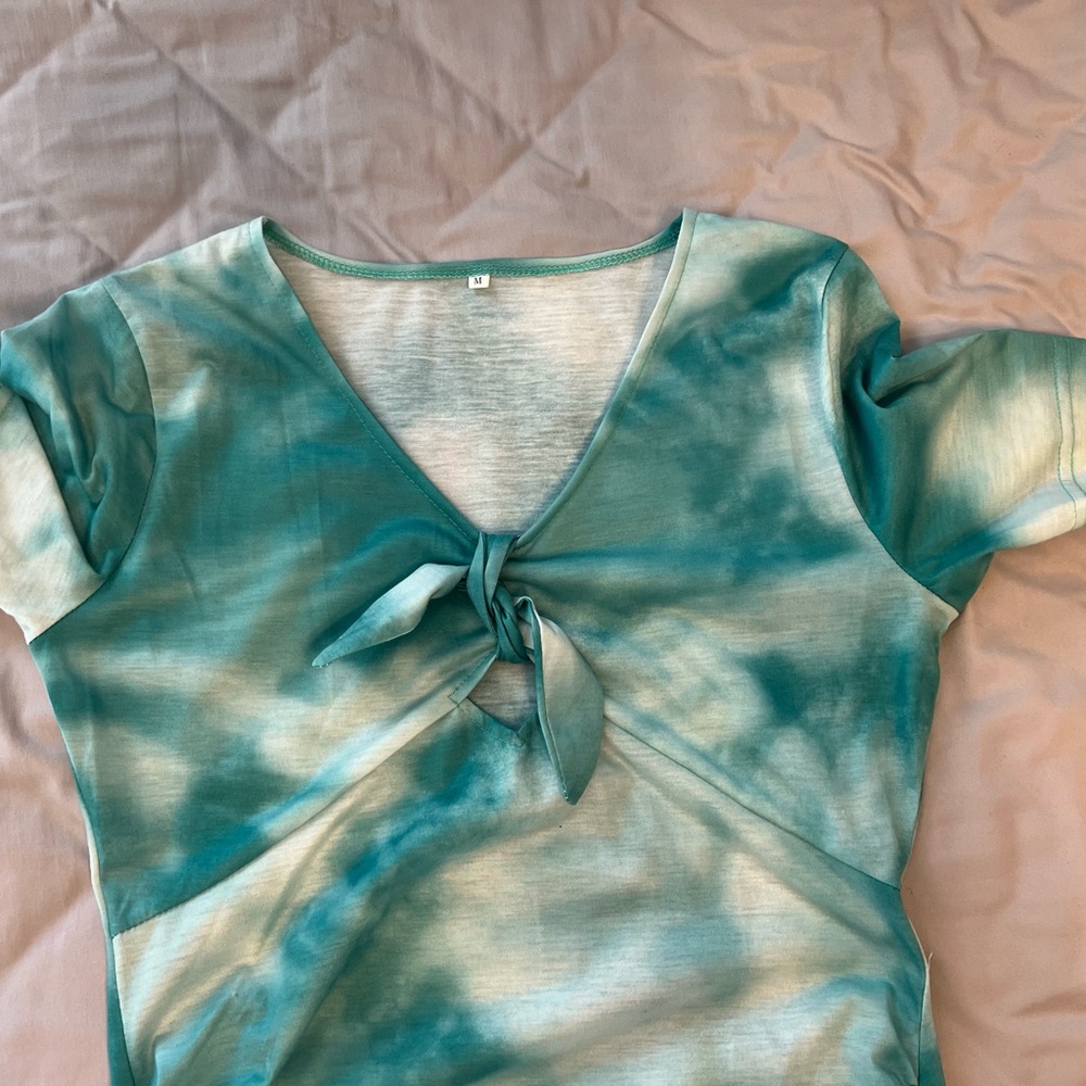 Teal Tie-Dye Dress with Knot Detail - Picture 2 of 8